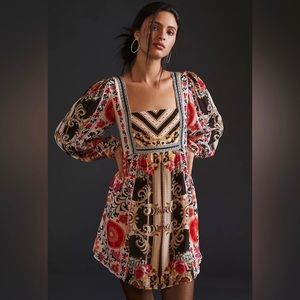 Anthropologie Nikasha XS NWOT Floral Mini Dress Puff Sleeve Bohemian